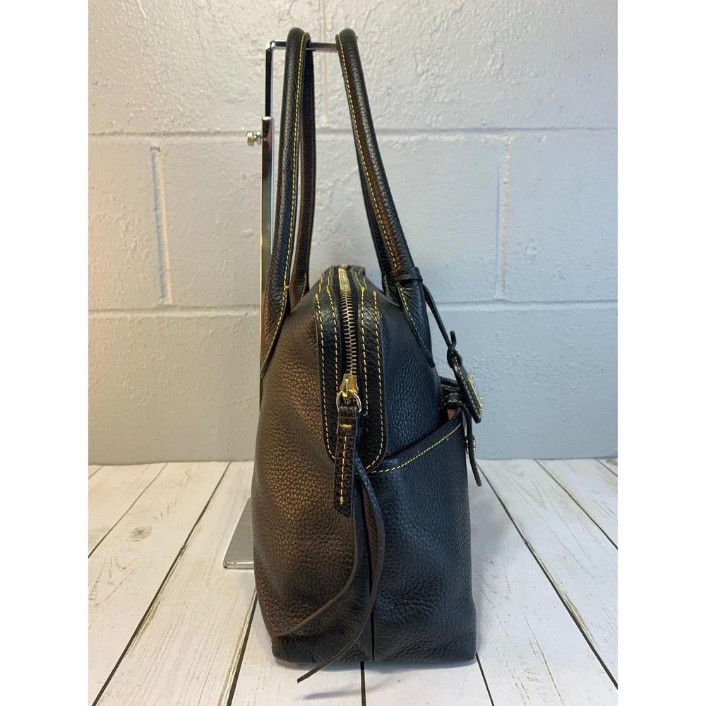 Dooney & Bourke East West Satchel Handbag Black Florentine Pebbled Leather